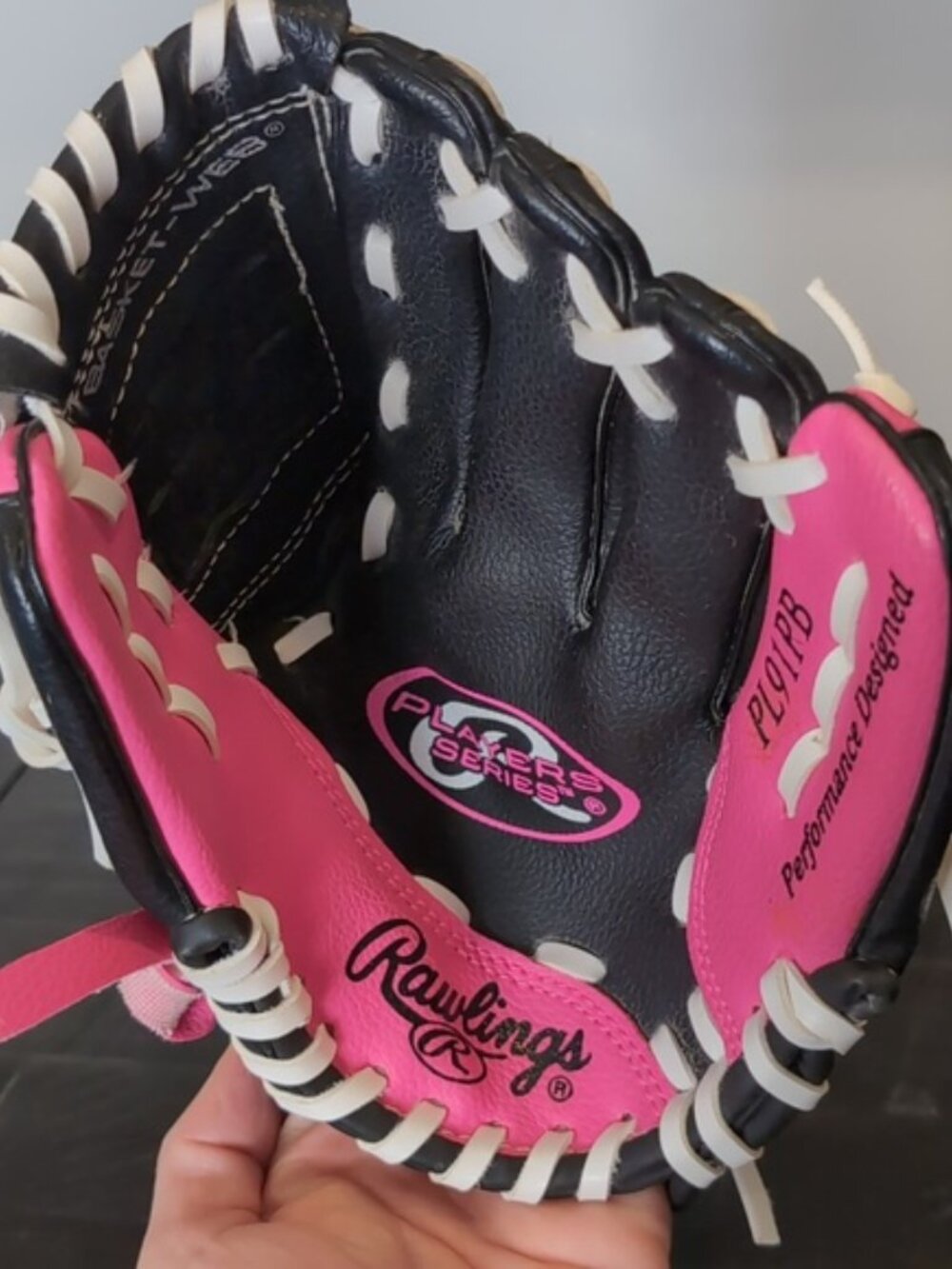 Rawlings Players Series Kids Baseball Glove Faux Leather T-ball Pink Black 9 - Picture 8 of 12